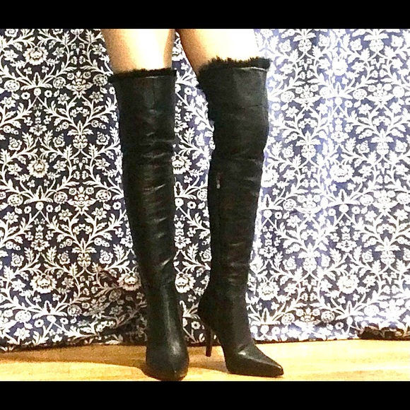 NWOT Real Fur&Shearling Italian Real Leather High Boots - Picture 2 of 16